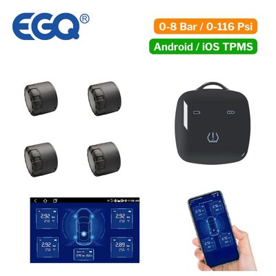 سيارة BL8 جهاز استشعار TPMS الخارجي اللاسلكي مع سلسلة مفاتيح المستقبل القابلة للشحن وتطبيق جوال متوافق مع أندرويد و IOS